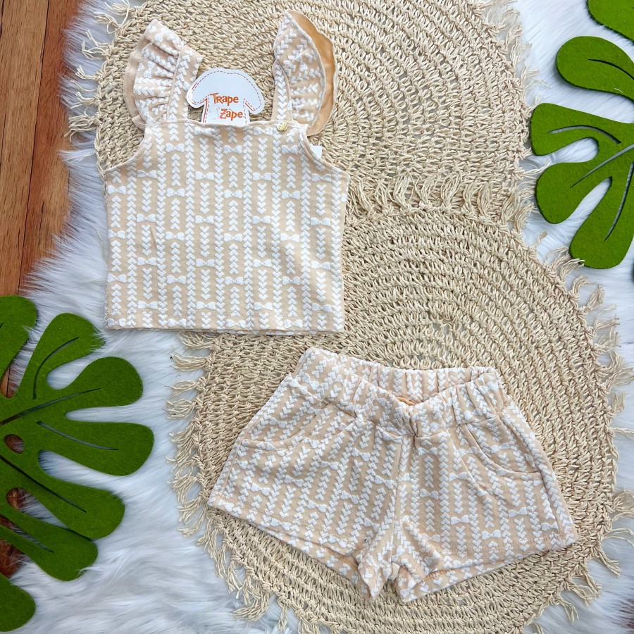 Conj. Regata e Short Corações - Salmão 